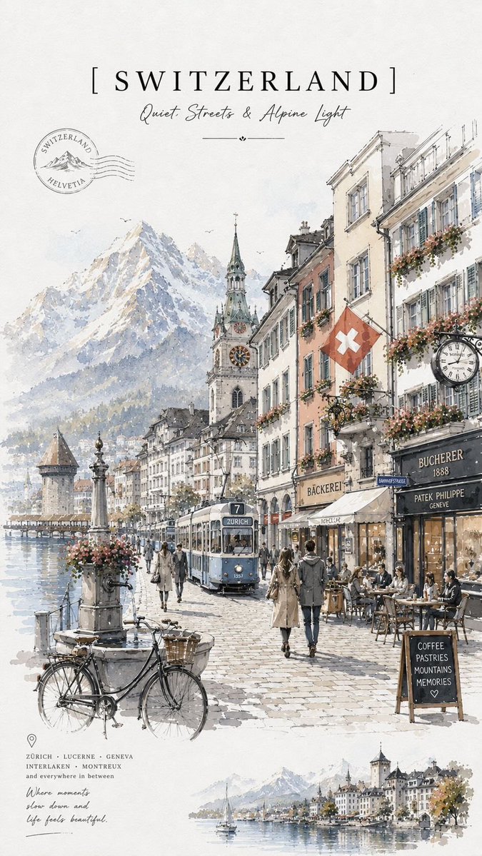 Switzerland Watercolor Travel Poster