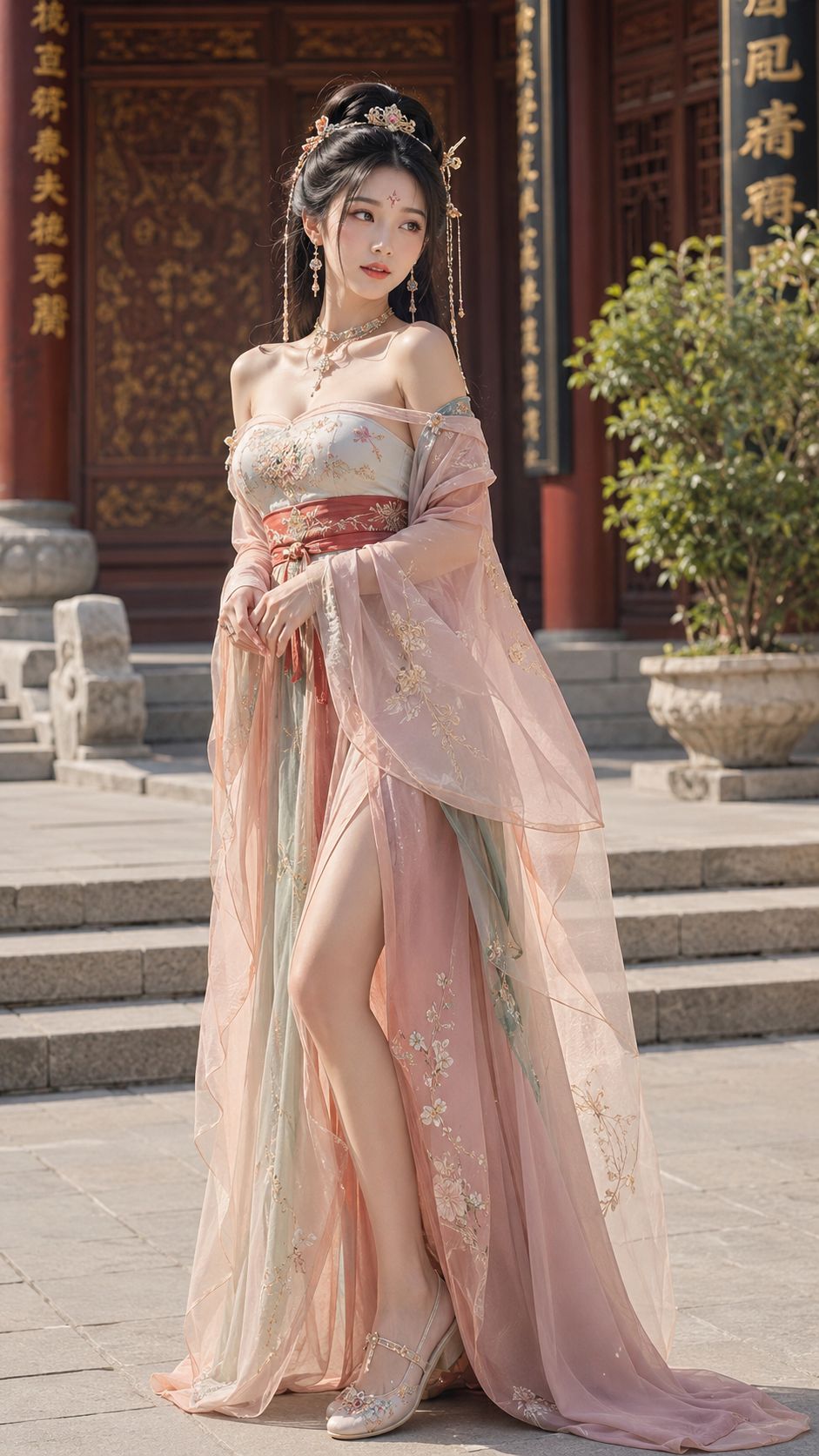 18岁中国网红美女唐风露肩开衩汉服 2