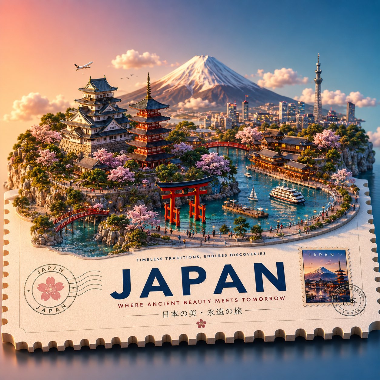 3D等距风格旅行海报浮空微缩世界 2