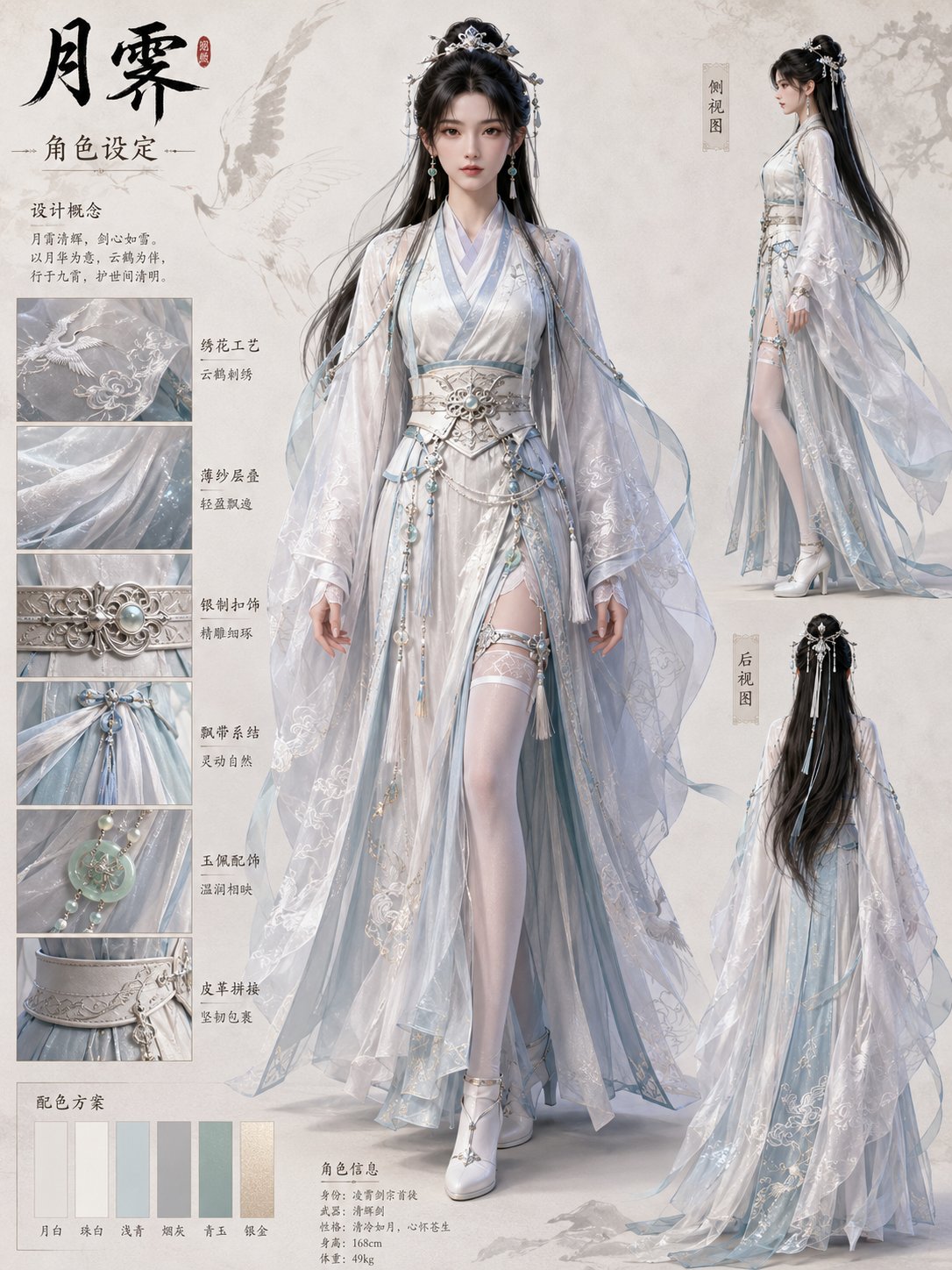 古风3D女性角色服饰拆解设定图 2