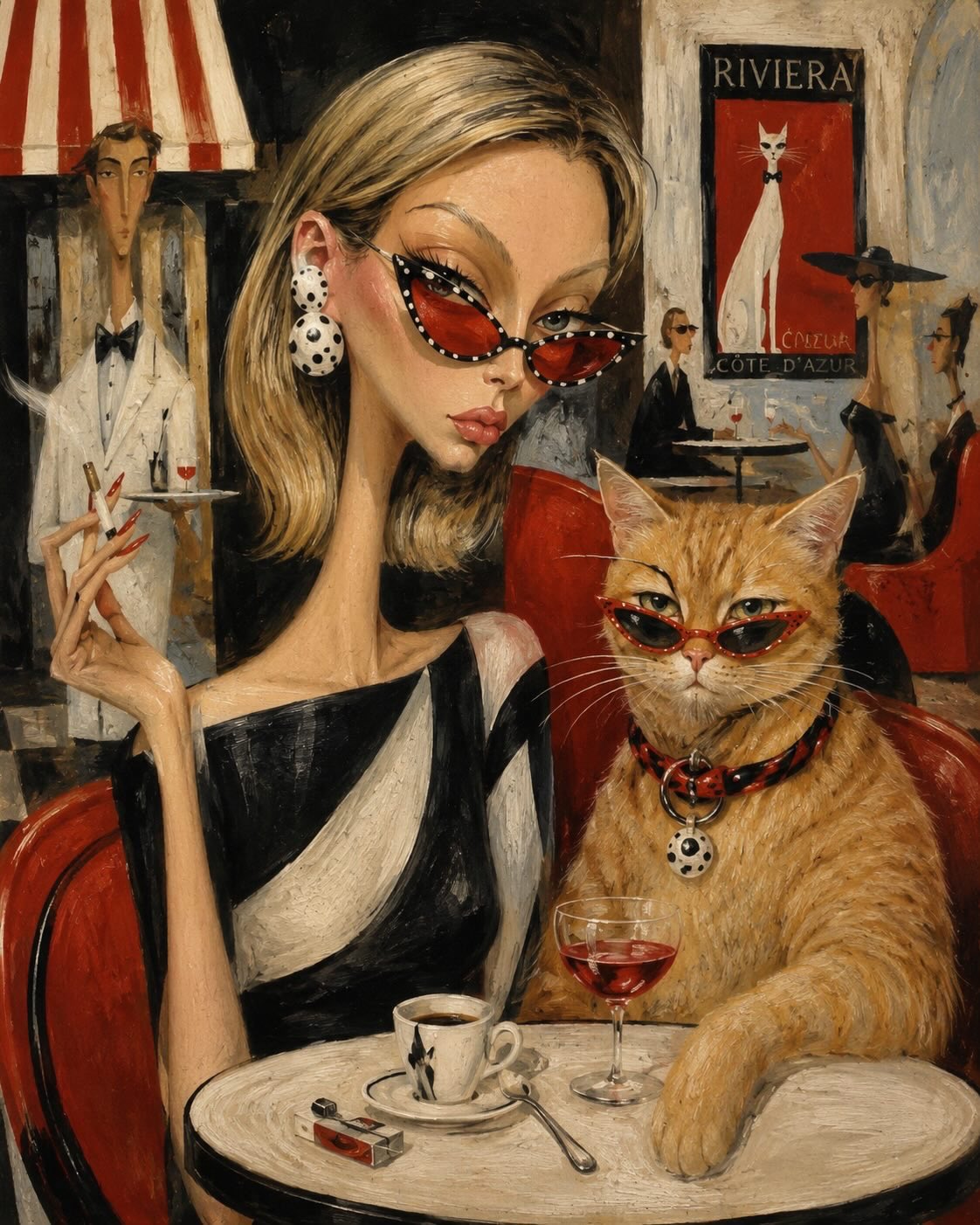 蔚蓝海岸咖啡馆的摩登女郎与墨镜橘猫 2