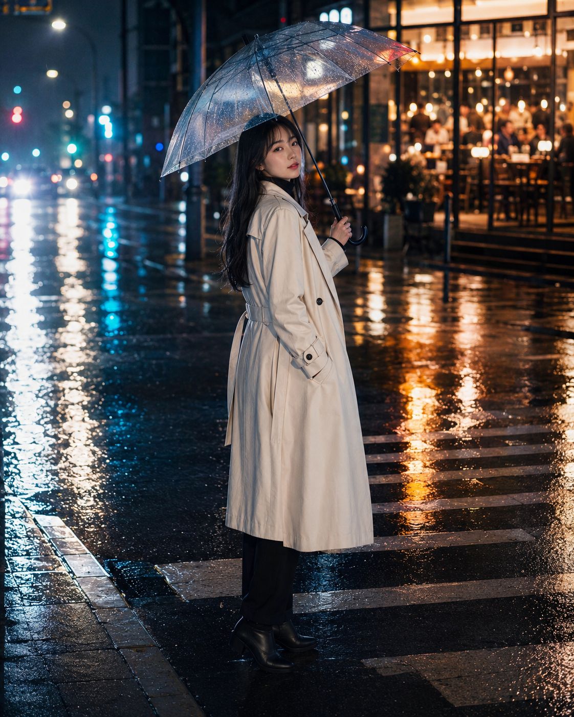都市雨夜米色風衣少女回眸 2