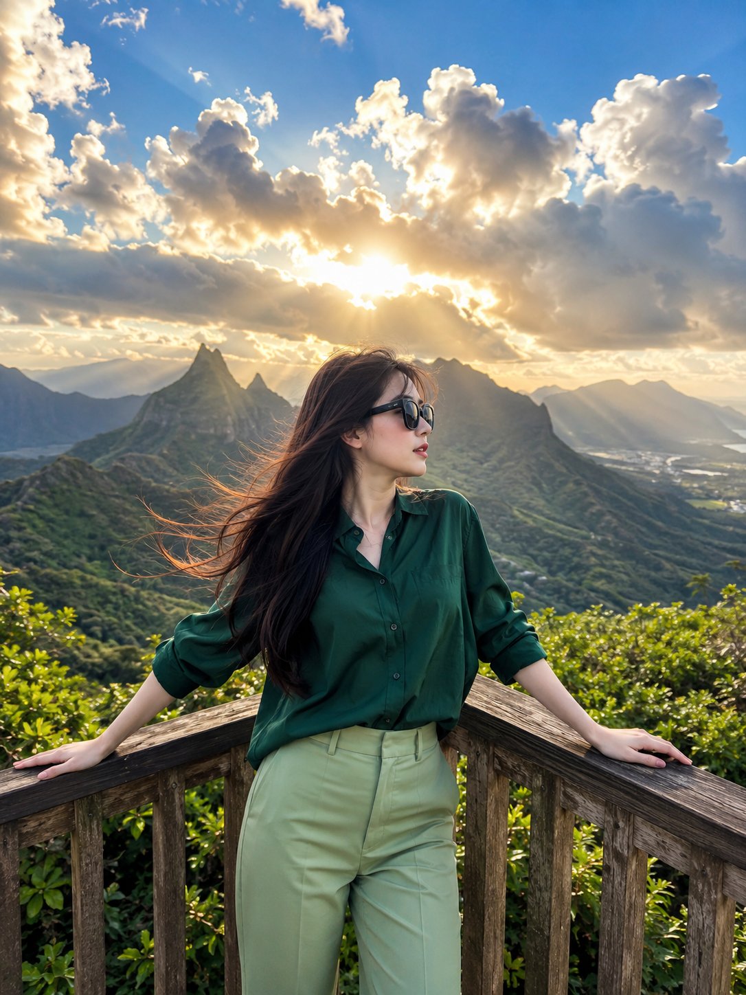 山间观景台优雅日本女性电影感旅行人像 2