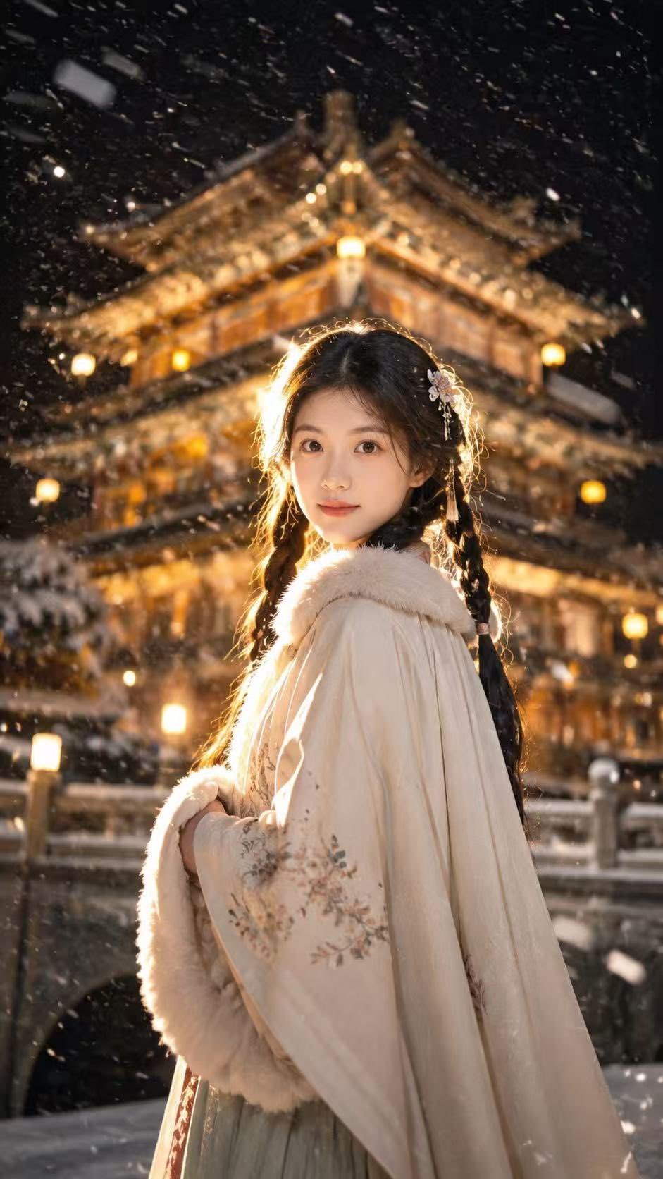 东亚古风雪夜电影感唯美人像