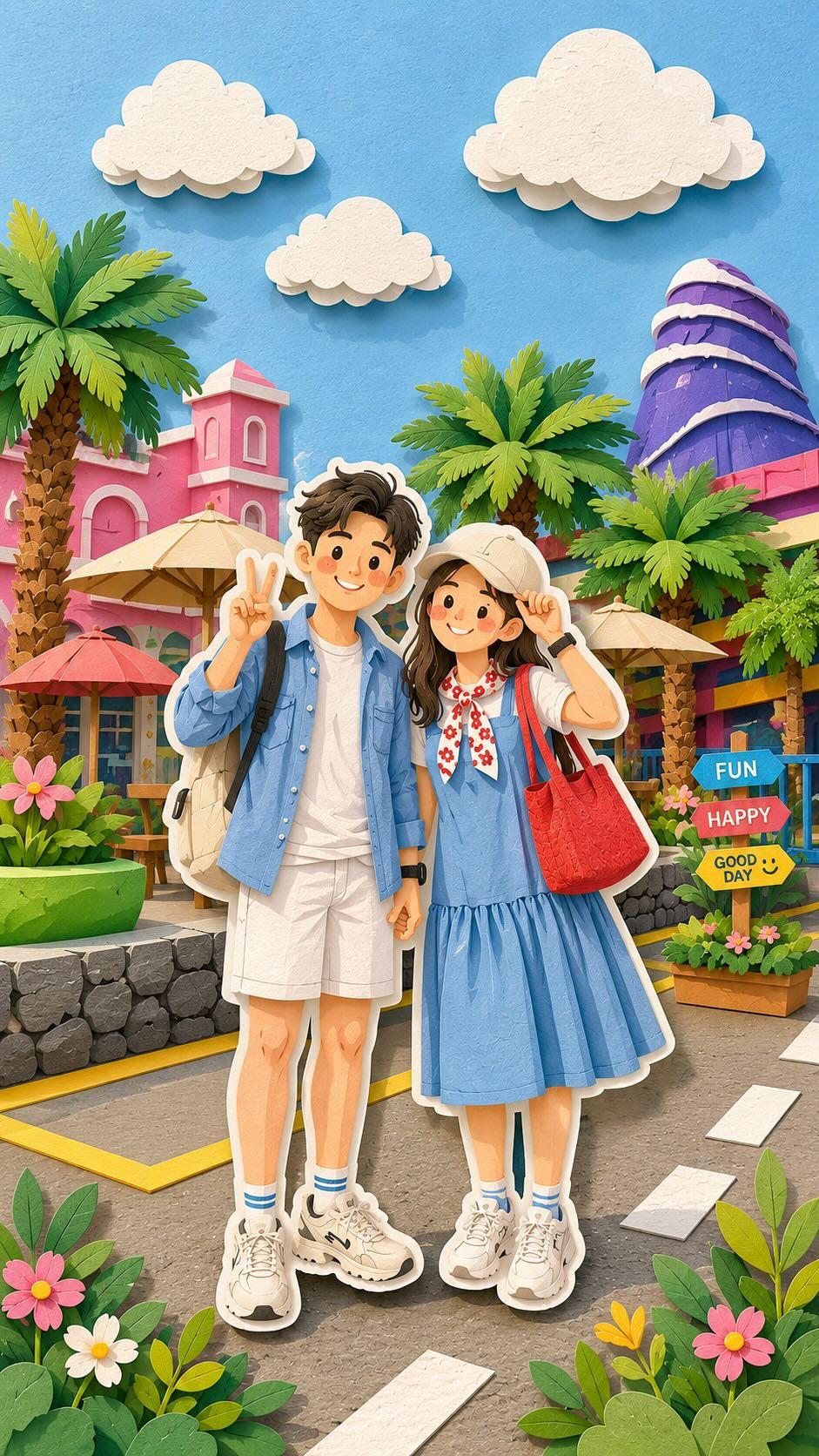 3D叠层纸雕可爱Q版少年少女插画 2