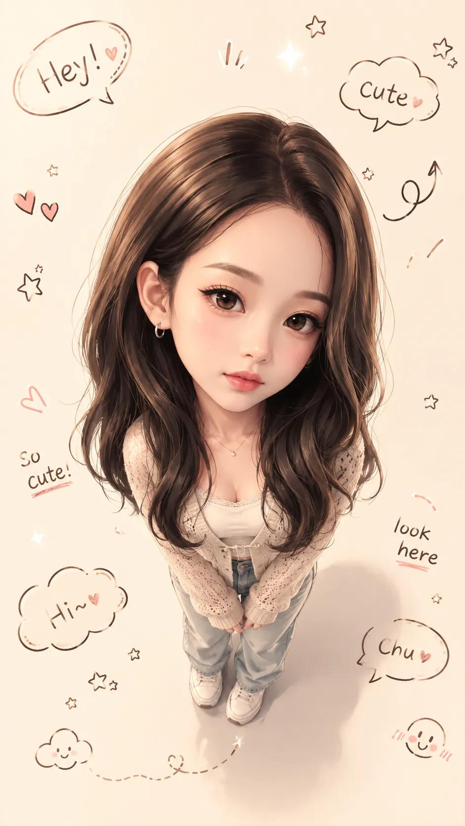 可爱半写实Q版大头贴插画提示词 2