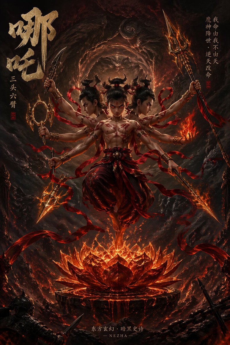 暗黑史诗风哪吒悬浮虚空图