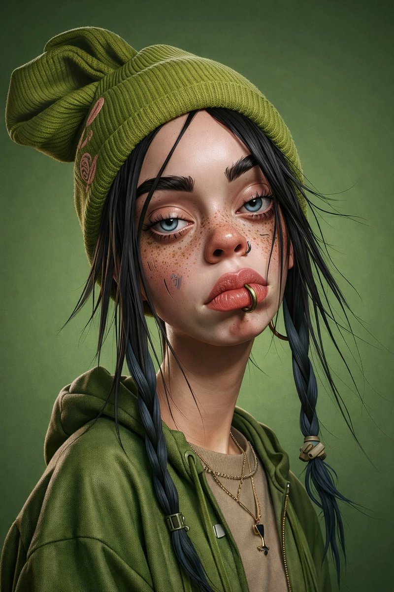 绿发少女的精致3D数字肖像