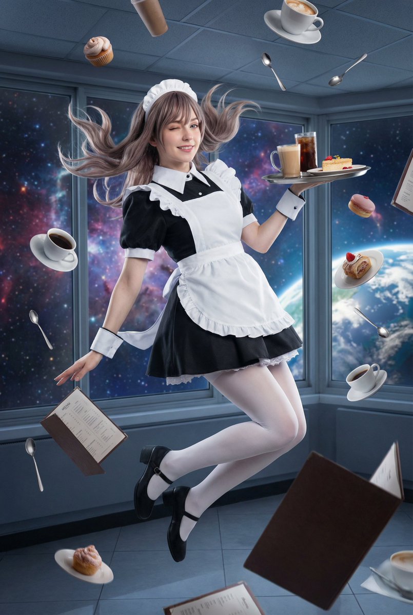 梦幻失重漂浮在空中的绝美女仆