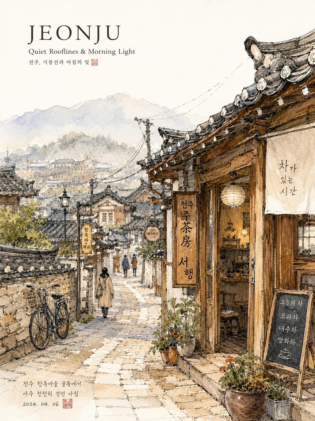 治愈系韩国街景水彩旅行手帐插画 2