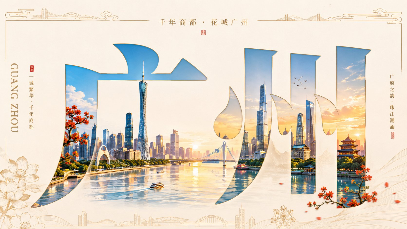 敦煌中文字体遮罩城市景观海报 2
