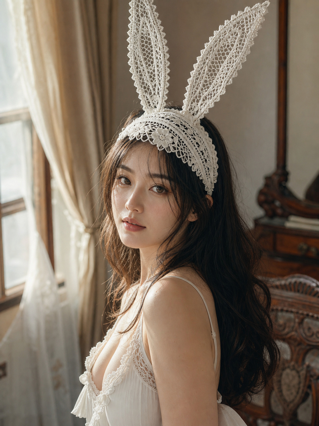 蕾丝兔耳东亚美女精致人像