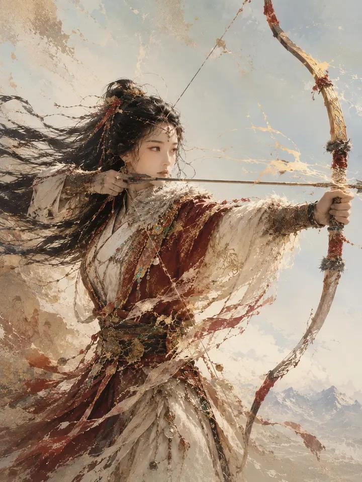 超细节空灵东亚公主韩服水彩肖像 2