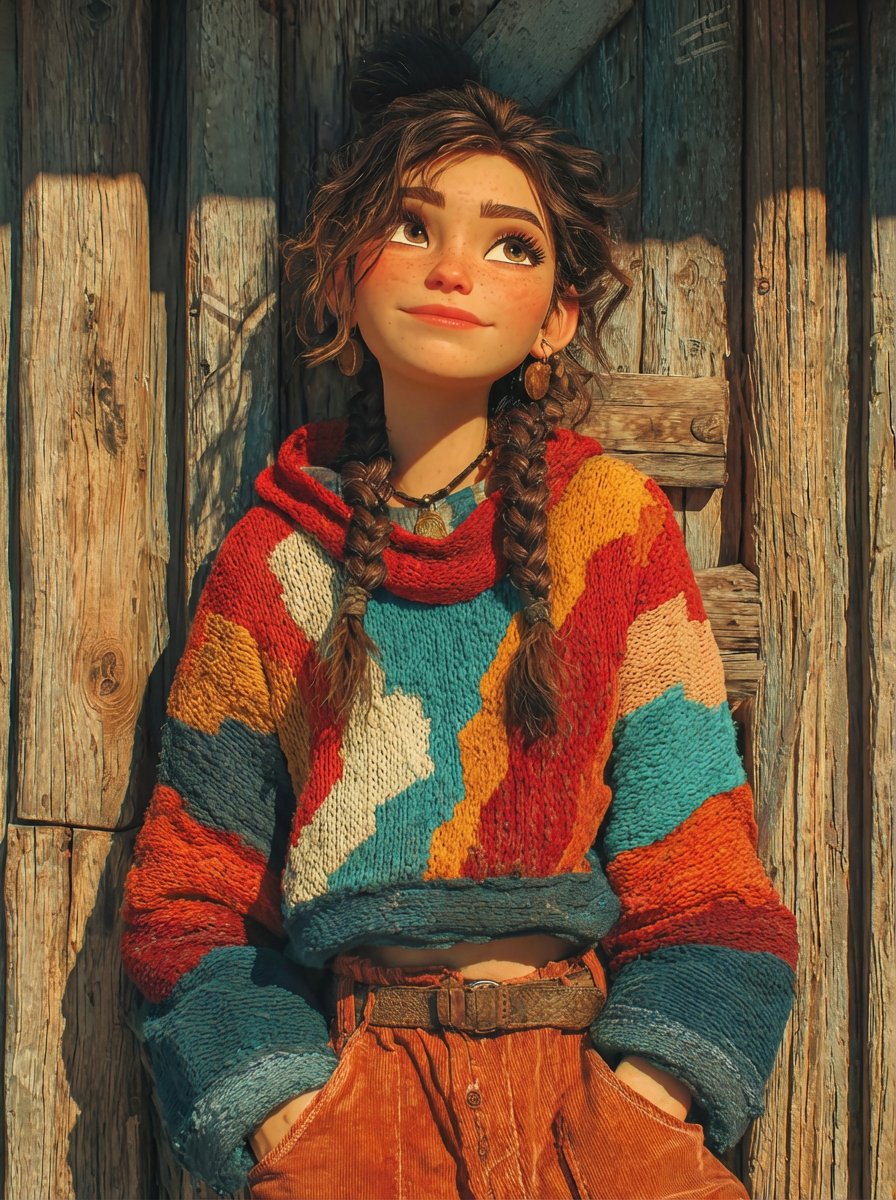 黄金时刻光影下的皮克斯风格少女