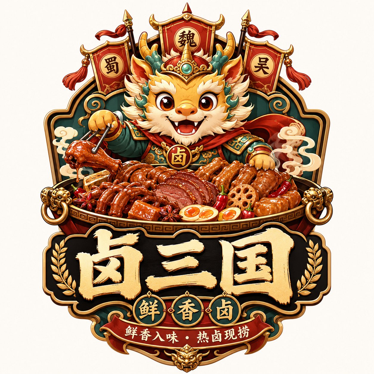 国潮风高级餐饮徽章Logo设计 2