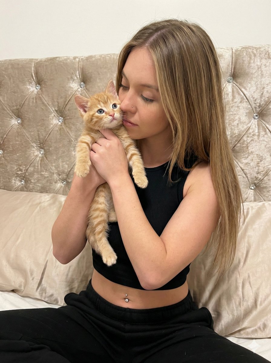 好莱坞甜心怀抱姜黄萌猫的温柔时刻