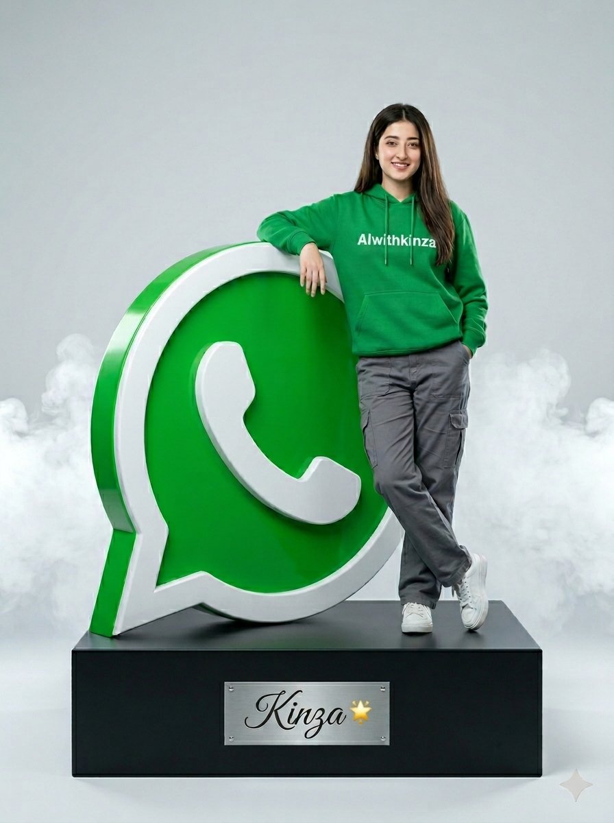 绿色卫衣女性与巨型WhatsApp标志超写实人像