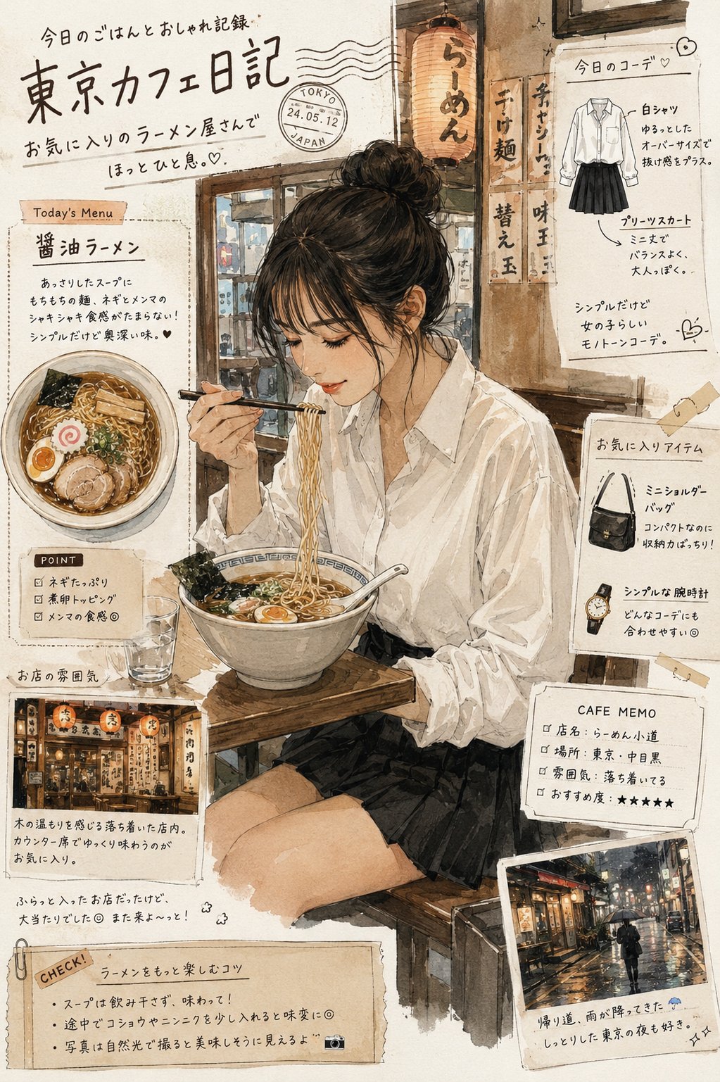 日系杂志风东京拉面少女插画与写实摄影 2