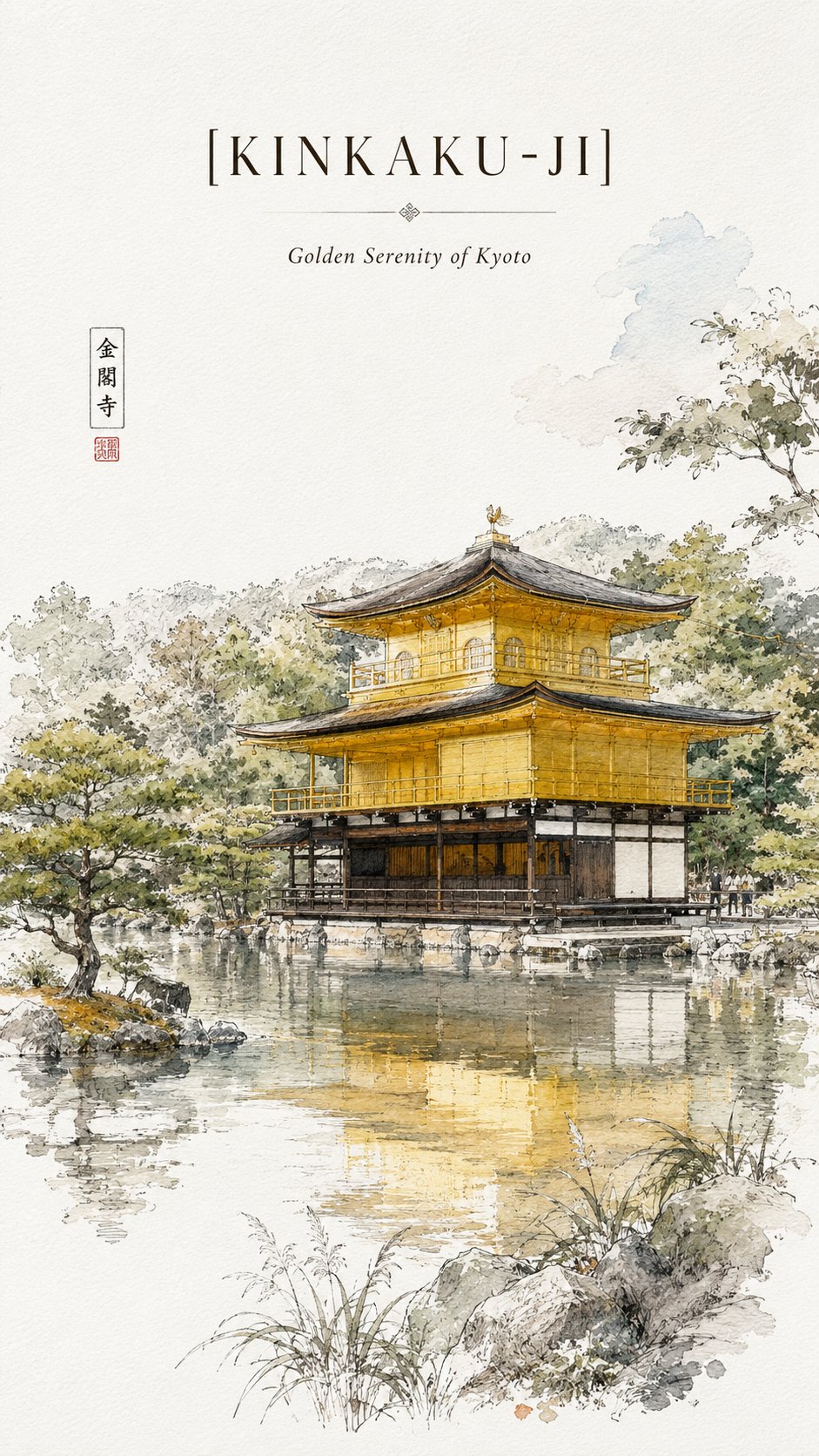 金阁寺极简旅行速写海报 2