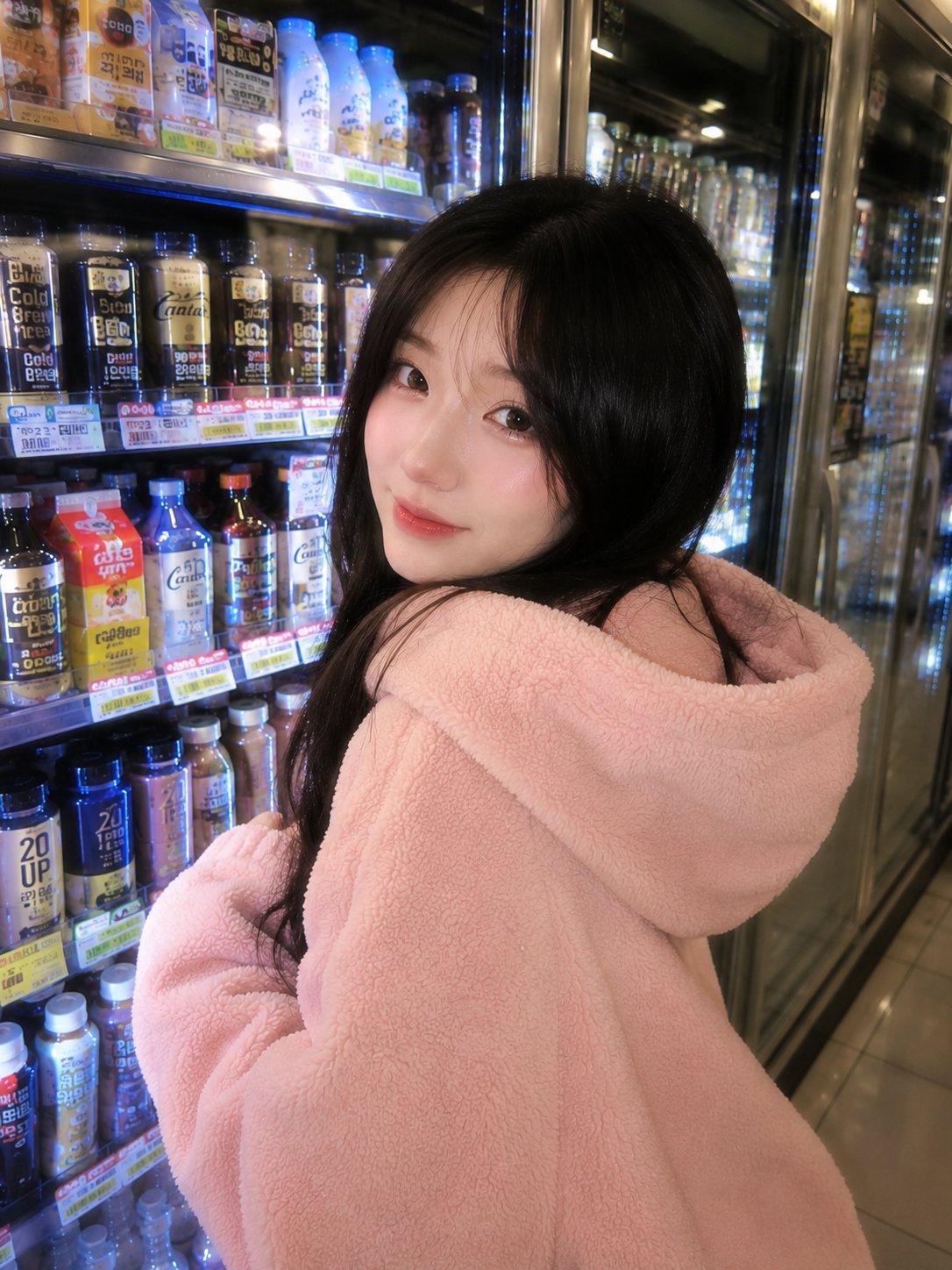 深夜韩国便利店粉色卫衣甜美少女 2
