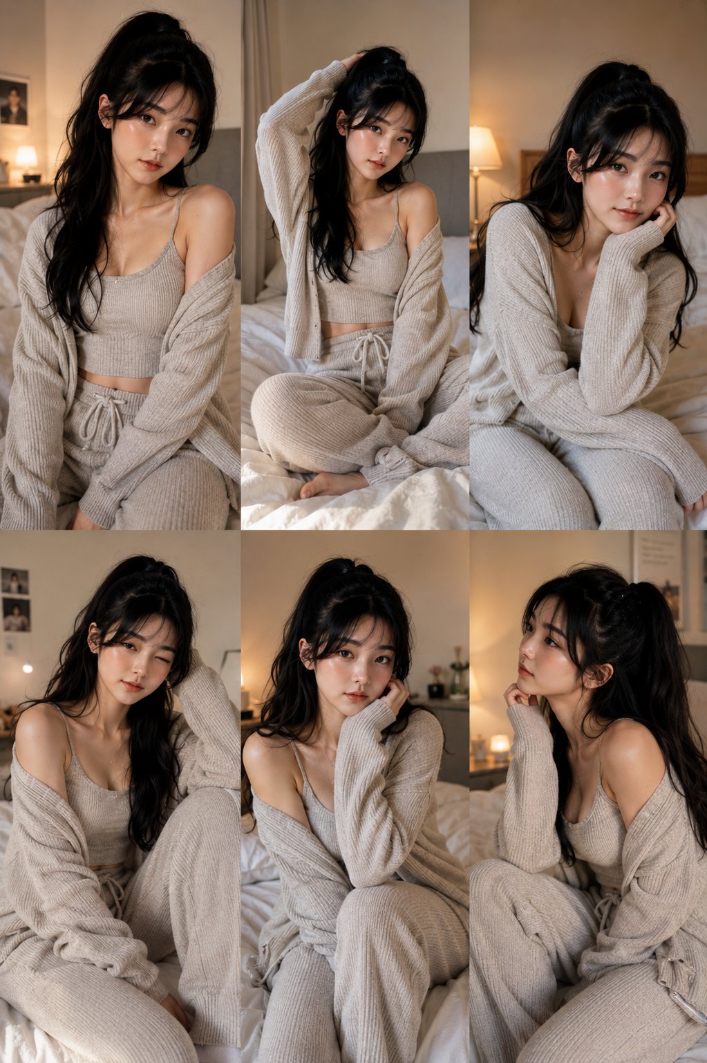 韩系简约卧室居家女性写真拼贴