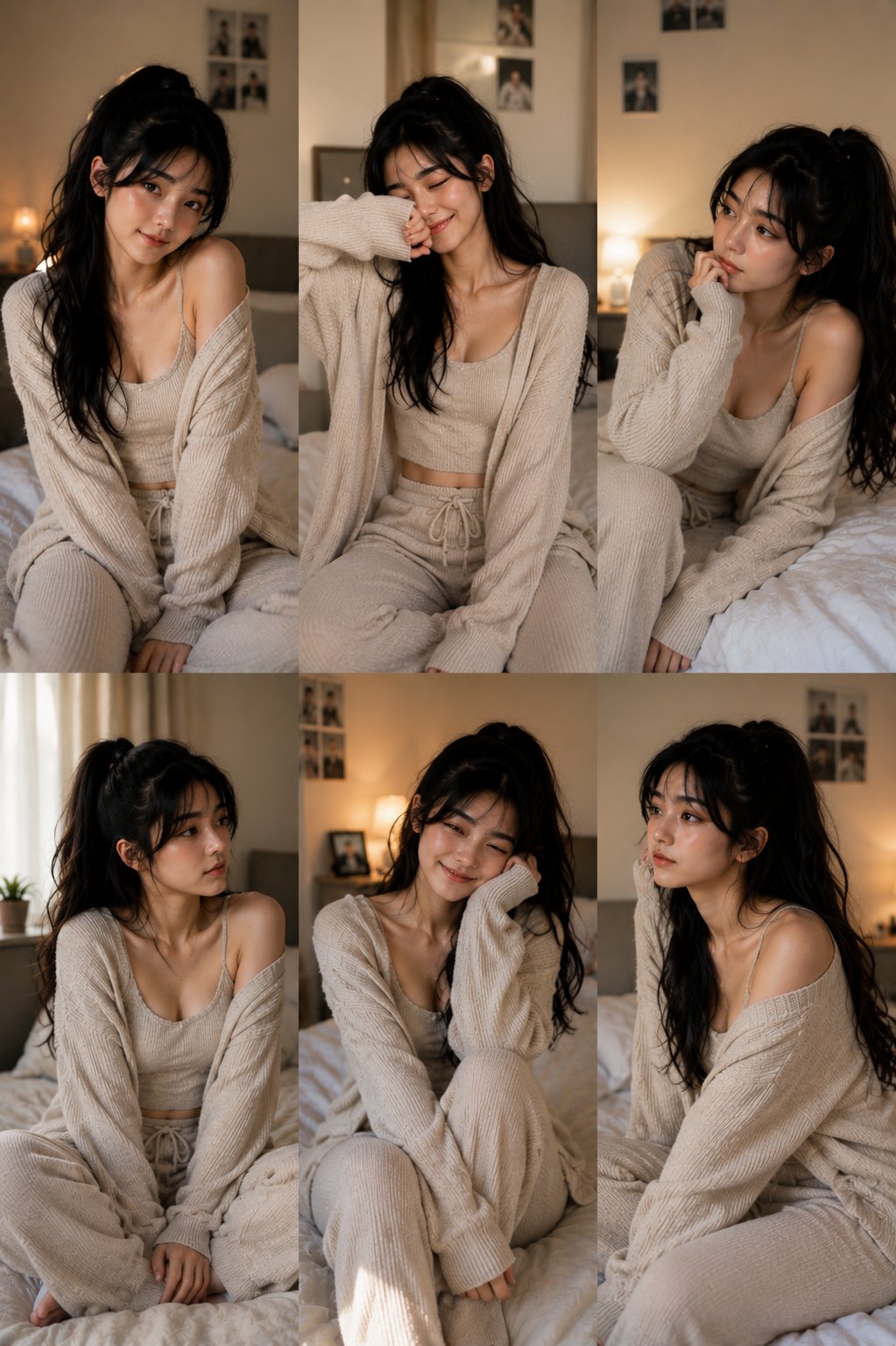 韩系简约卧室居家女性写真拼贴 2