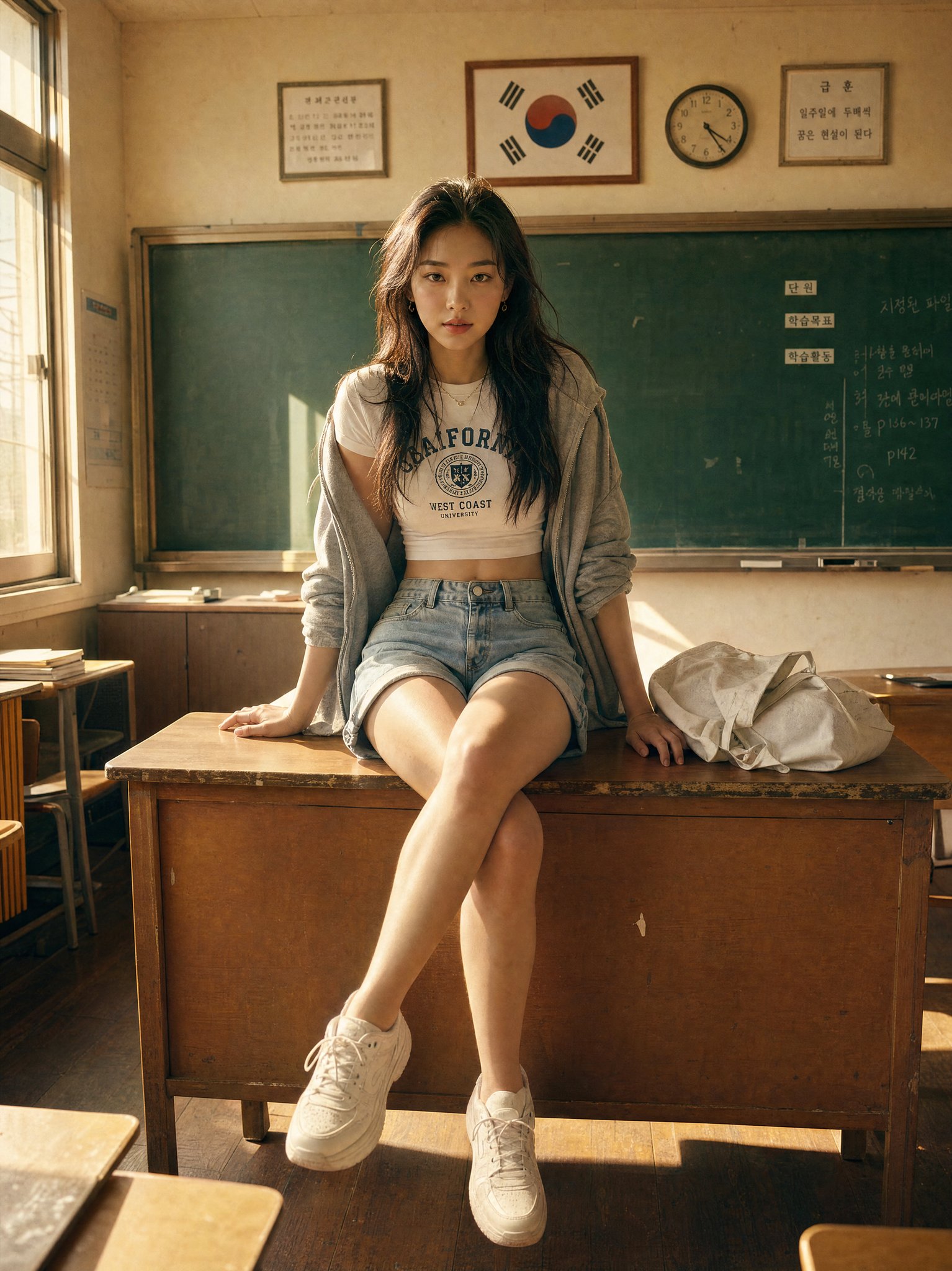 韩国女子教室课桌黄昏胶片人像 2