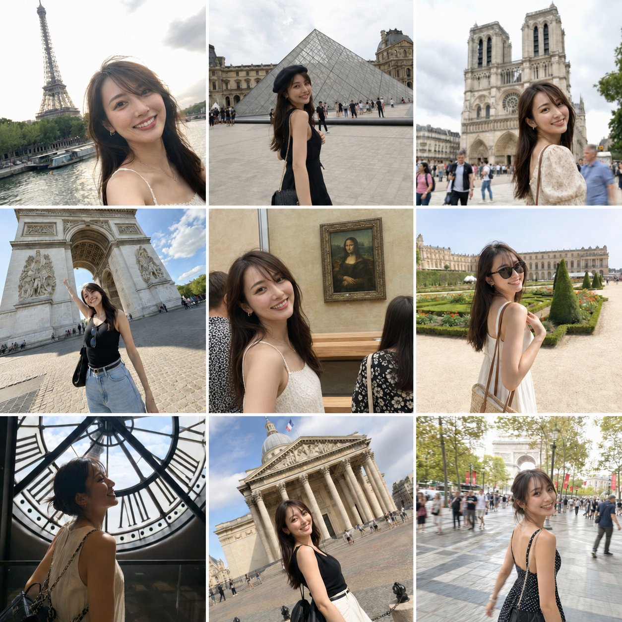 韩国美女伦敦旅行碎片九宫格摄影提示词 2