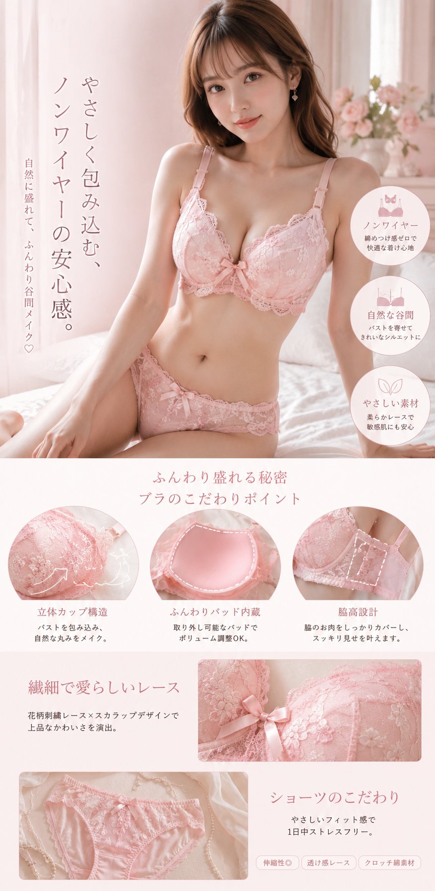 日系高级感极简奢华蕾丝内衣详情页 2