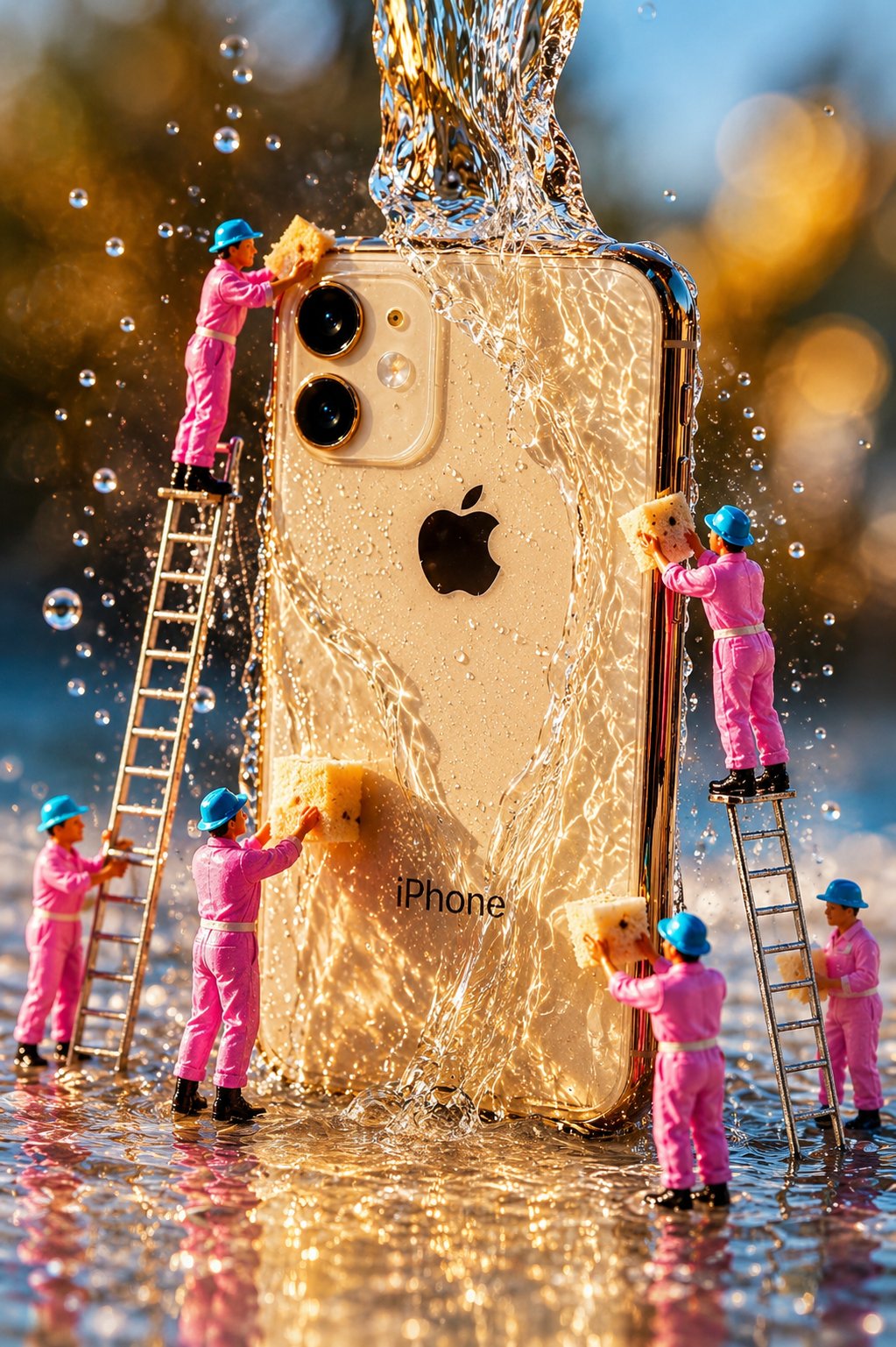 黑色iPhone微缩工人清洁场景 2