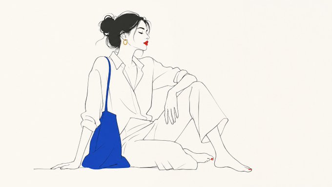 极简线条与局部亮色插画 2