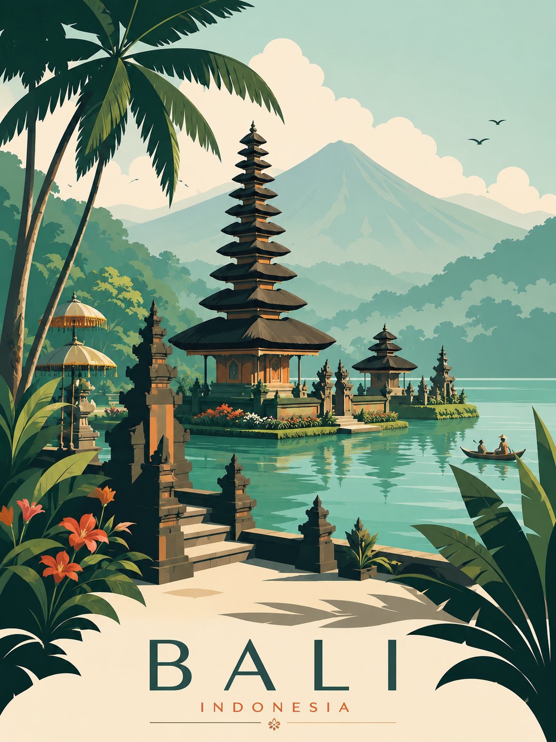 极简主义巴厘岛复古旅行海报插画 2