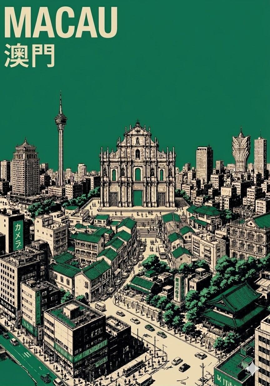 极简中世纪现代鸟瞰城市旅行海报 2