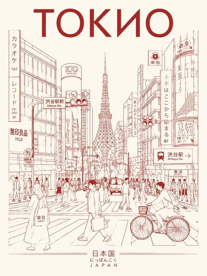 极简主义东京都市生活单色线条海报 2