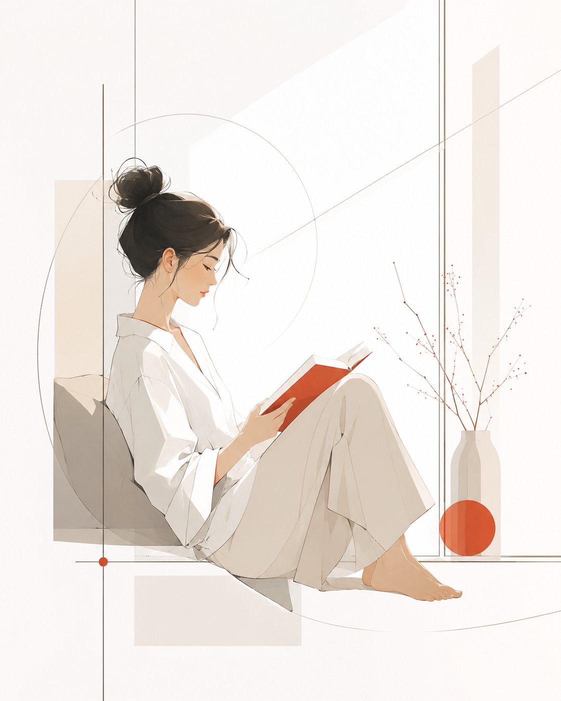 现代极简杂志风高级留白插画提示词
