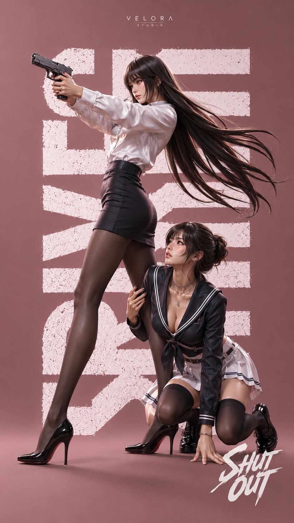高端粉色极简女性特工时尚海报 2