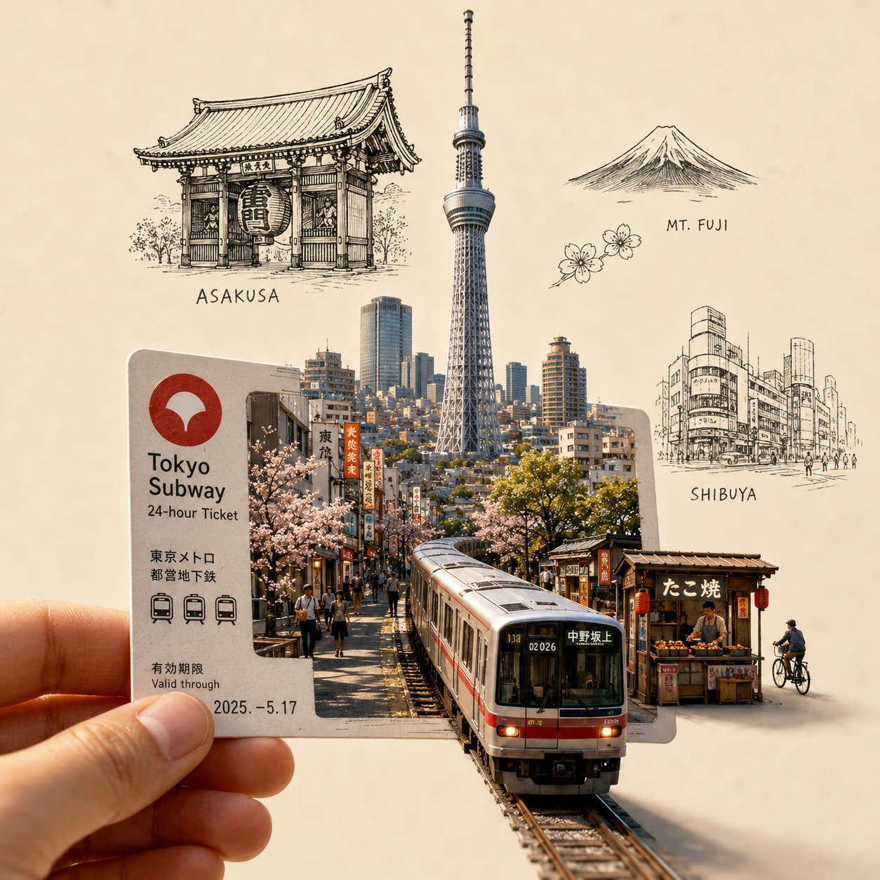 城市门票微缩景观旅行艺术插画