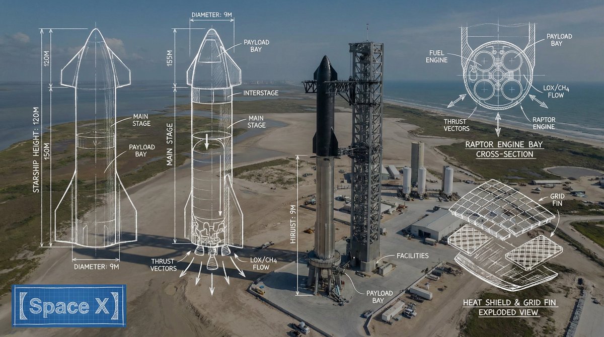 SPaceX工程原理图和蓝图线条