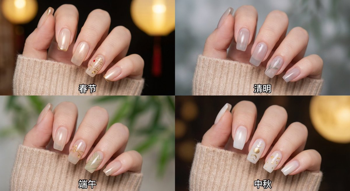 中国四大节日美甲四宫格