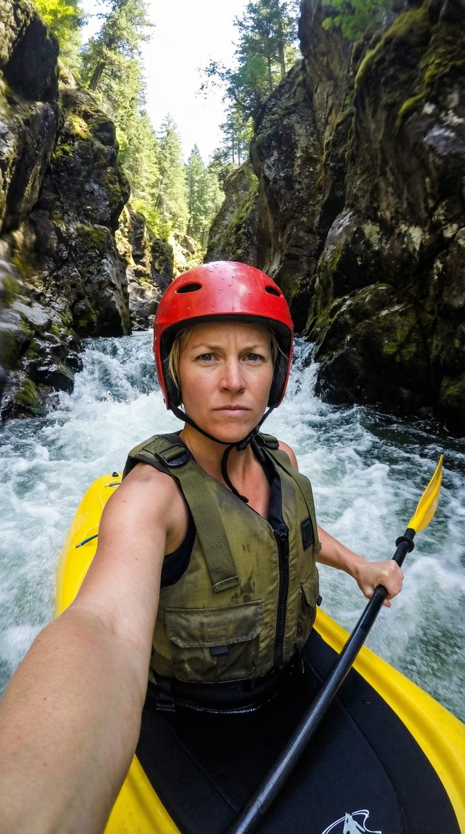 激流勇进:峡谷金发少女的皮划艇自拍