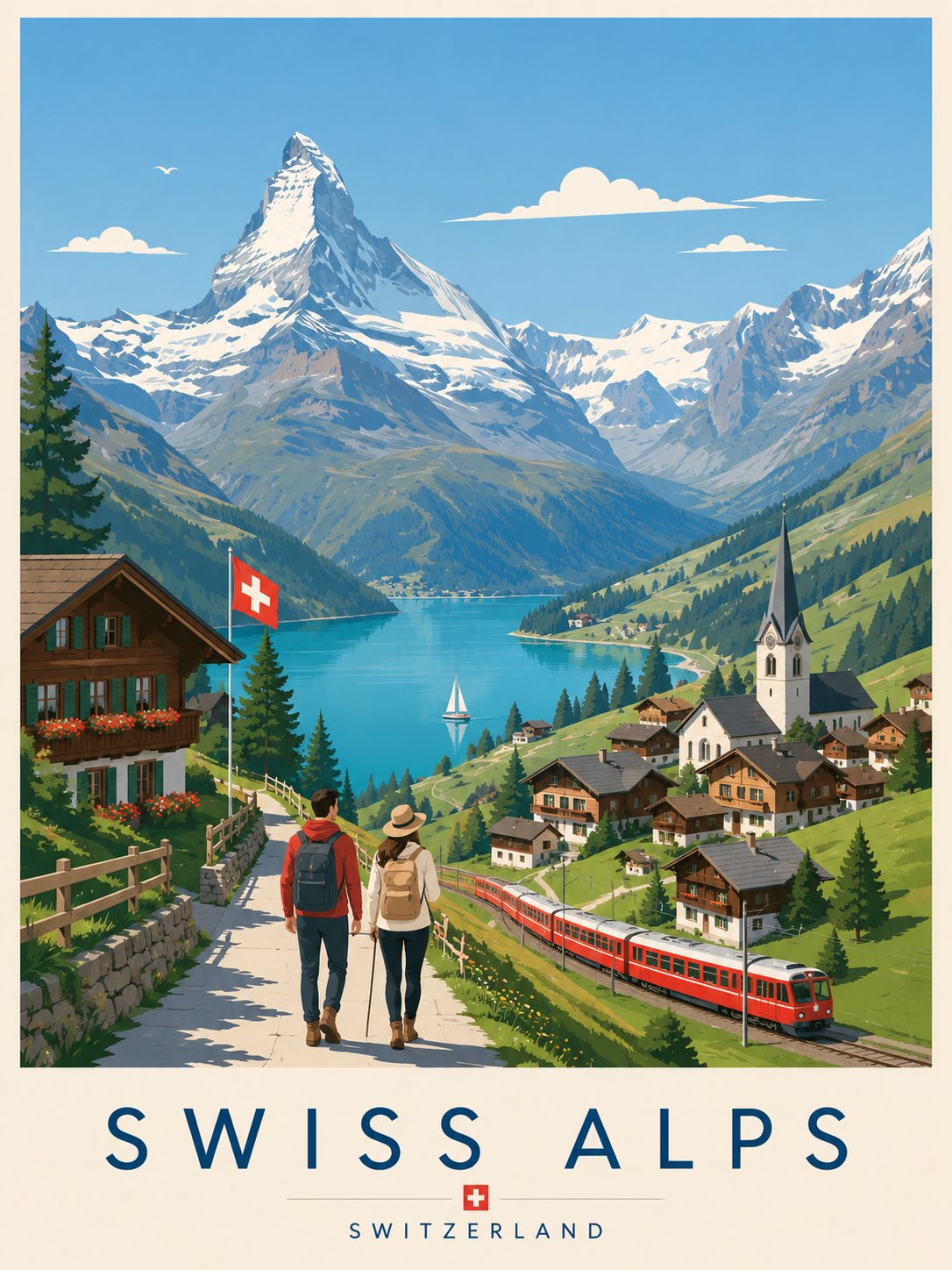 圣托里尼极简主义矢量旅行插画海报 2