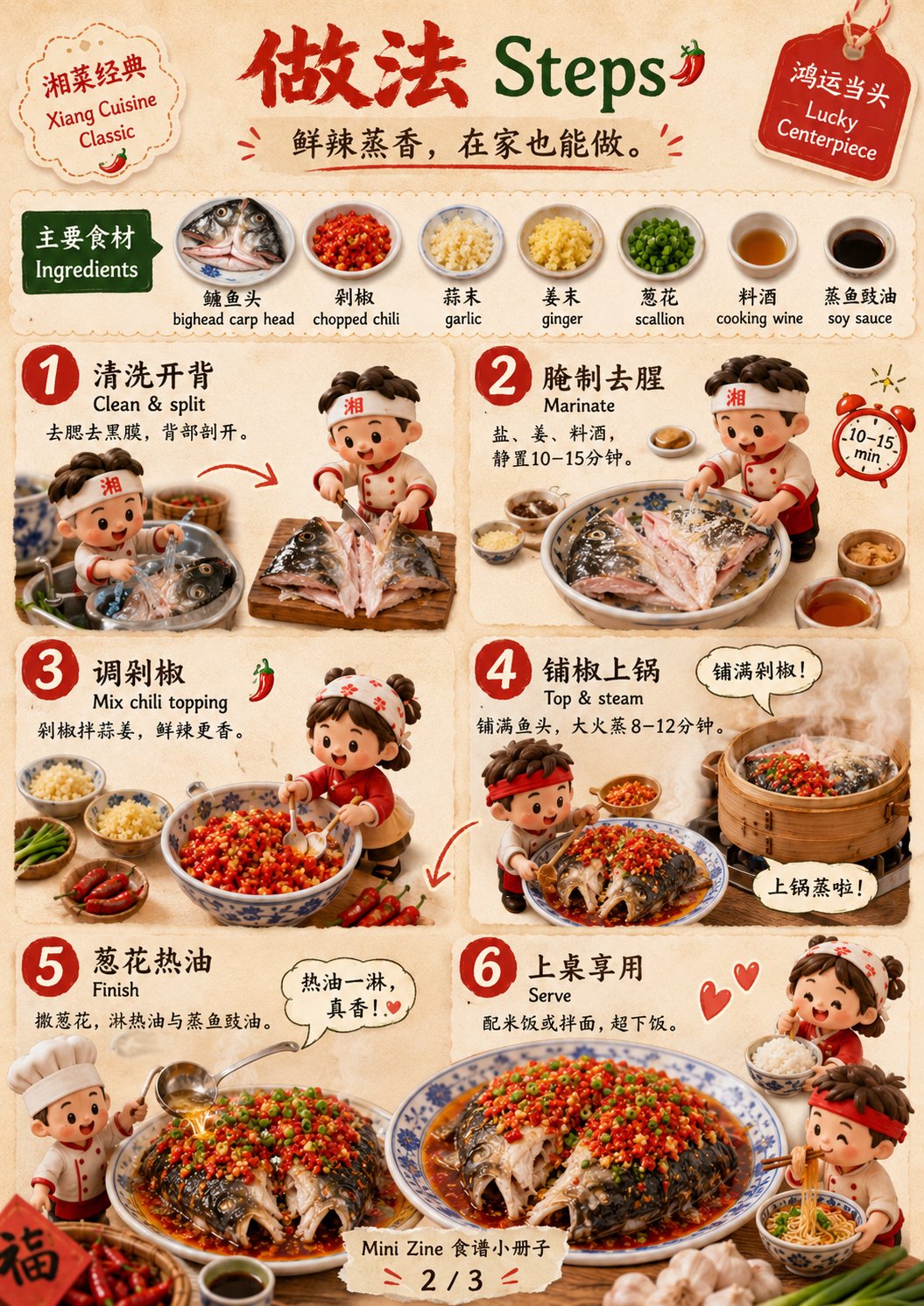 剁椒鱼头微缩趣味美食海报 2