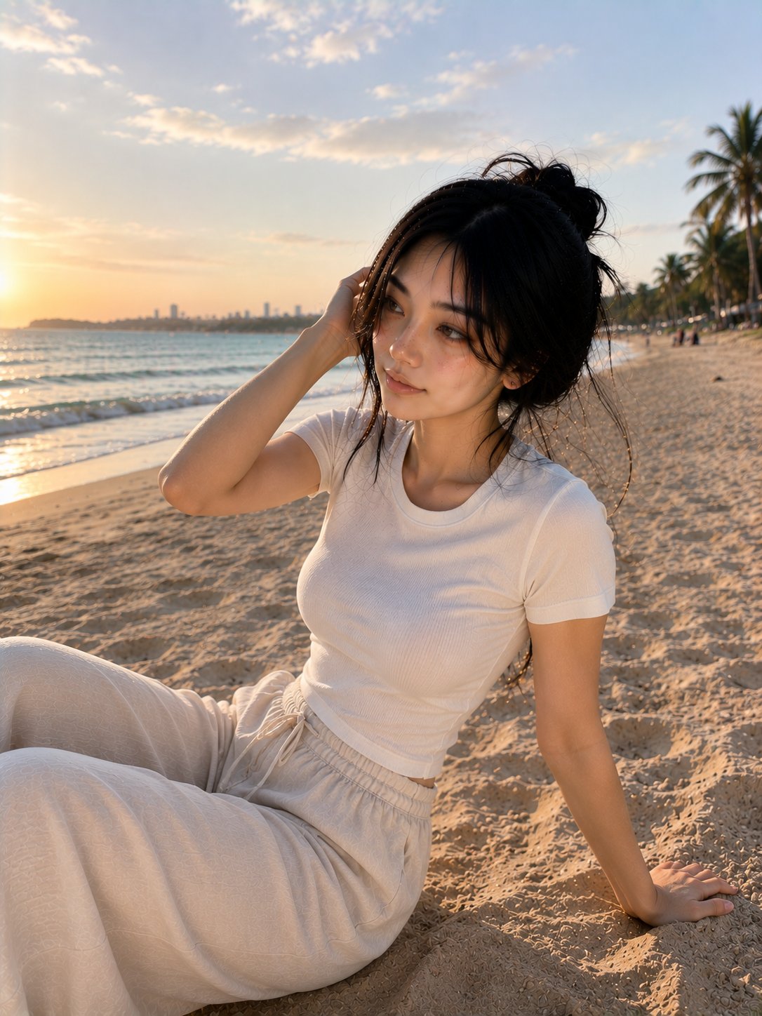 超写实韩系美女海滩夕阳人像 2