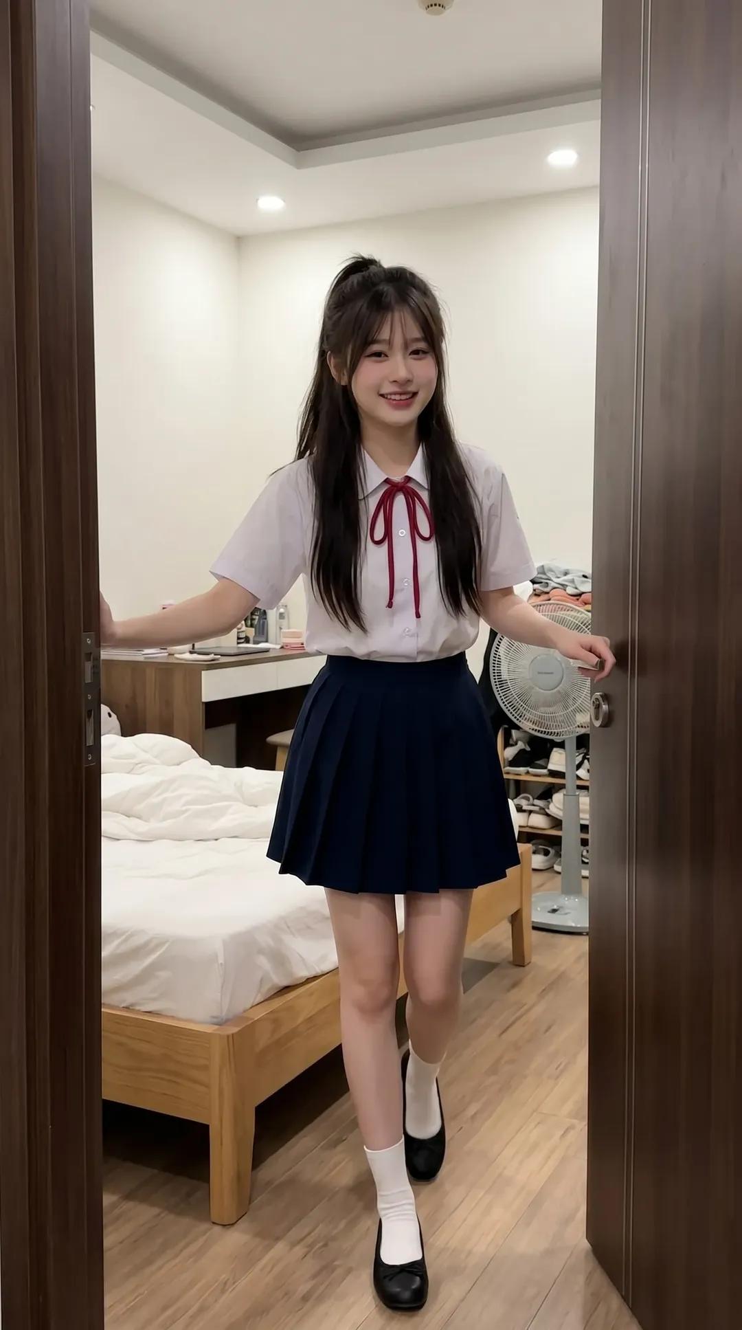 越南卧室东亚女学生智能手机纪实摄影 2