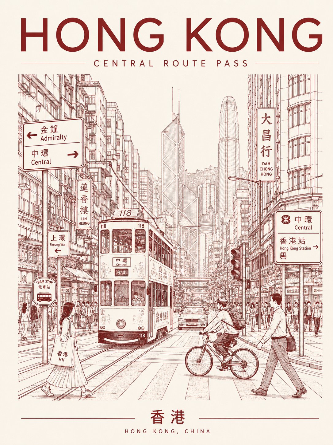 极简单色城市建筑线描海报生成指令 2