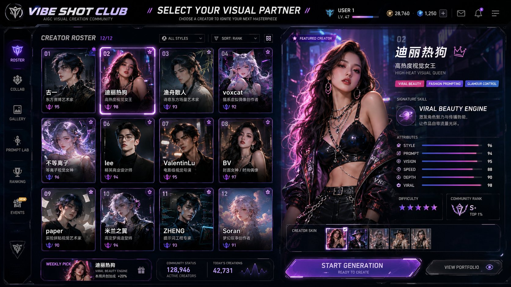 VIBE SHOT CLUB 高级创作者选择界面 2