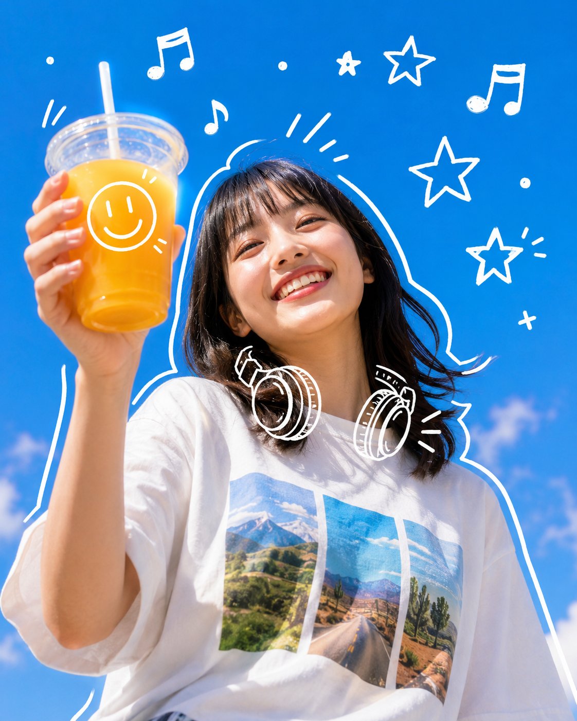 活力波普风涂鸦女孩与橙汁 2