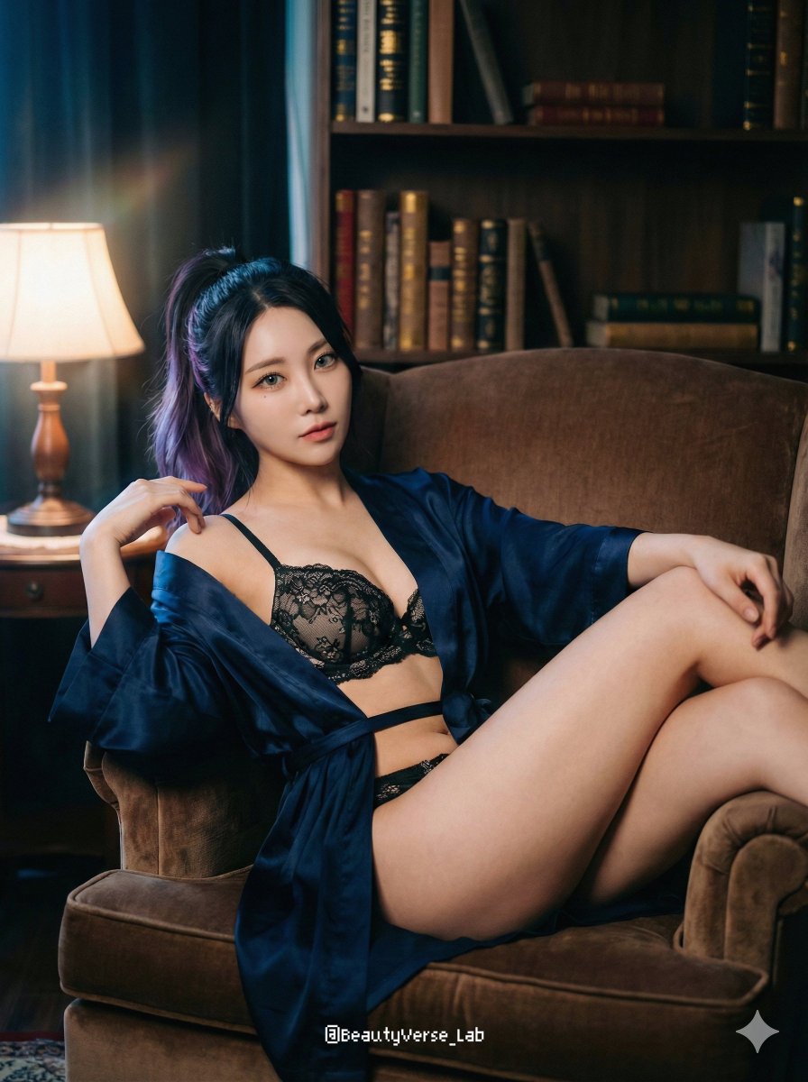 复古书房里的午夜蓝丝绸蕾丝私房