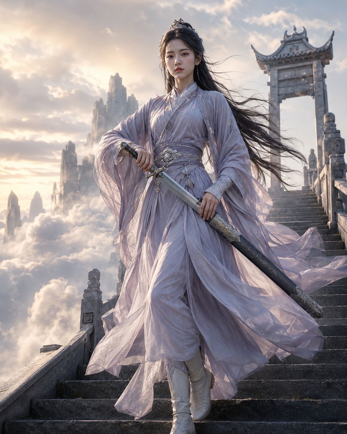 云海山门前的白衣仙侠女剑修 2