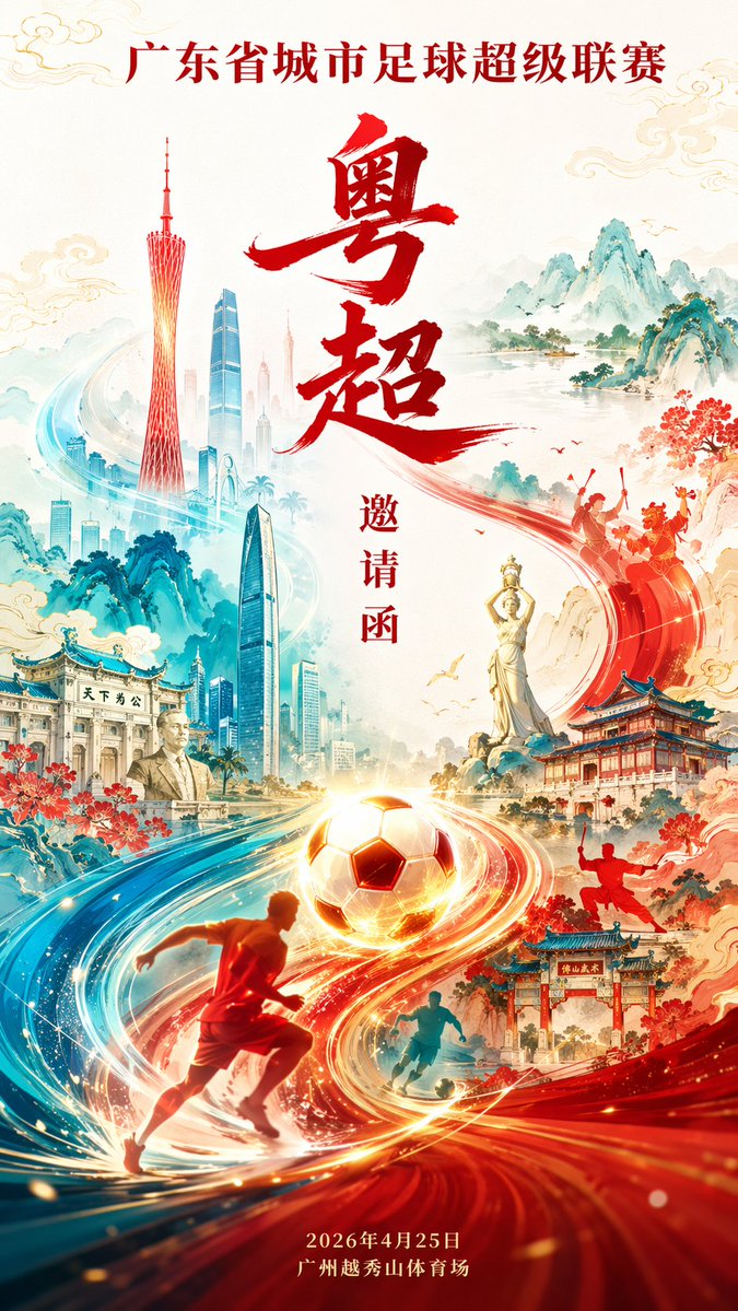 粤超联赛国潮风邀请函海报